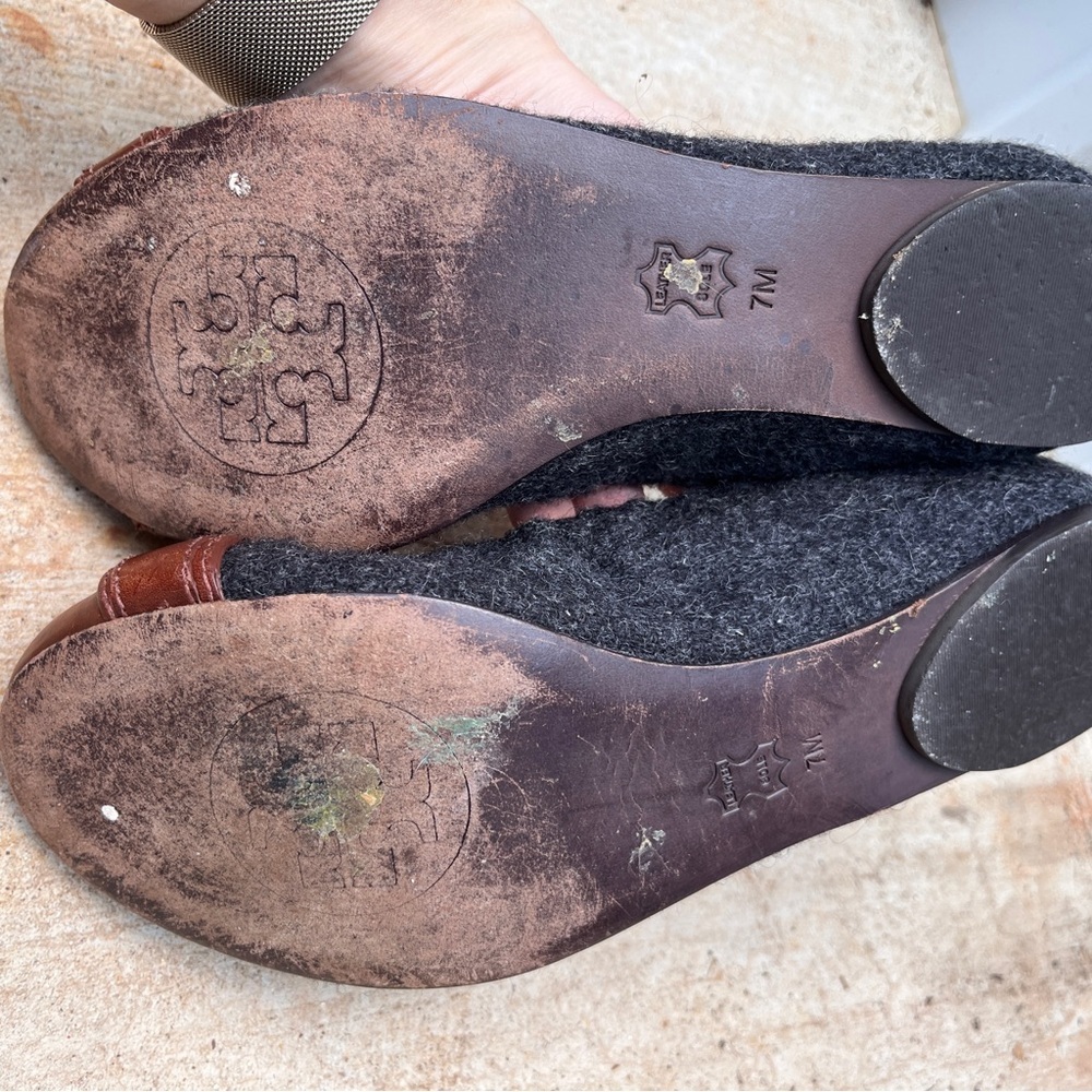 Tory Burch Flats Ambrose Wool Leather Navy Blue Gold Womens 7 - Picture 6 of 10